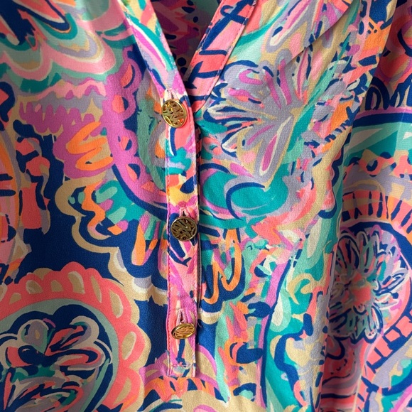 Lilly Pulitzer Elsa Vibrant Pink and Blue Blouse - Picture 3 of 5